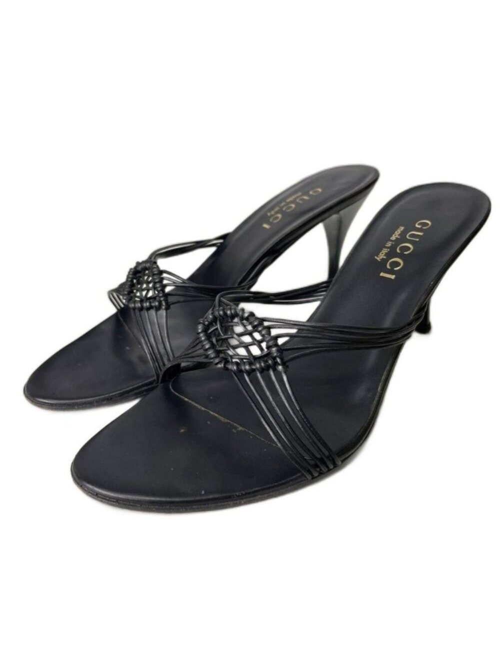 Gucci Braided Leather Sandals Pumps Mules Black Heels